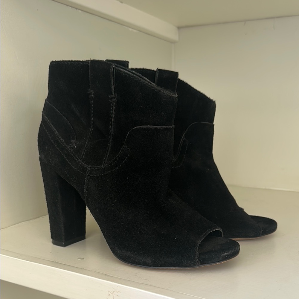 Vince Camuto Black Suede Ankle Booties with Peep-Toe